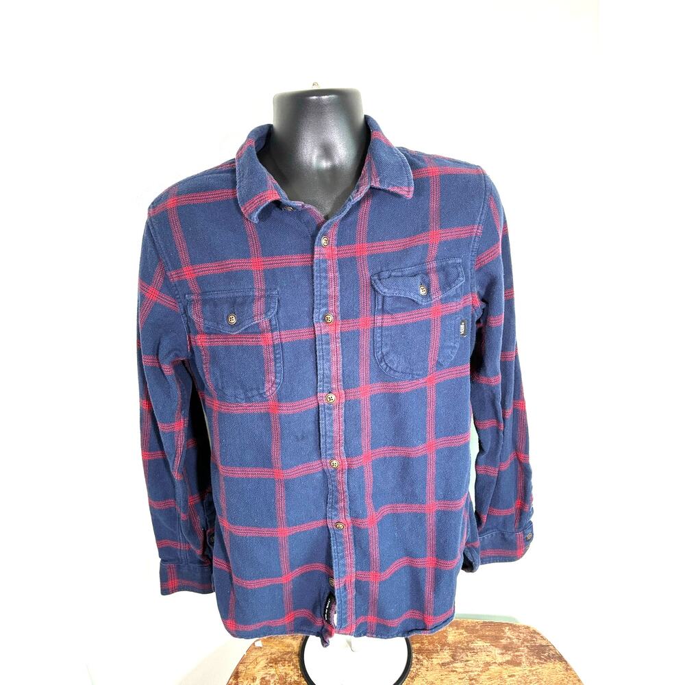 Vans Navy Blue Red Plaid Flannel Button Up Shirt Large